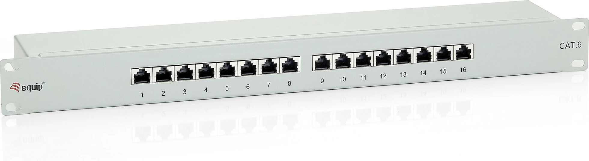Patch panel Equip 16-port Cat6, RJ-45, 1U, ngjyrë gri
