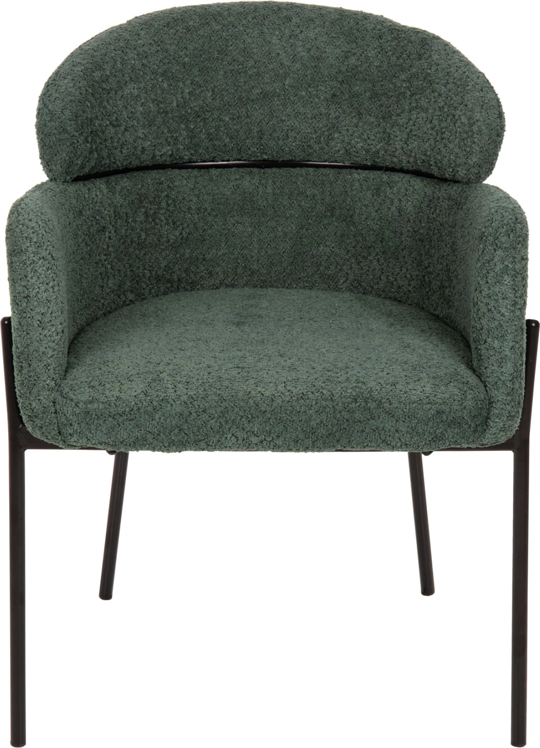 Karrige me krahë WOLF, pëlhurë boucle jeshile petrol, këmbë metalike të zeza, 58x58x80H cm., set prej 2 copë