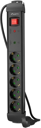 Prizë me mbrojtje Lanberg SP1-05F-0500-BK, 5 dalje, 5m, e zezë