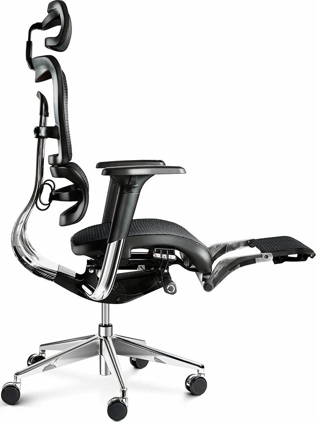 Karrige zyre Diablo Chairs V-Master, me mbështetëse këmbësh, tapiceri pëlhure, e zezë