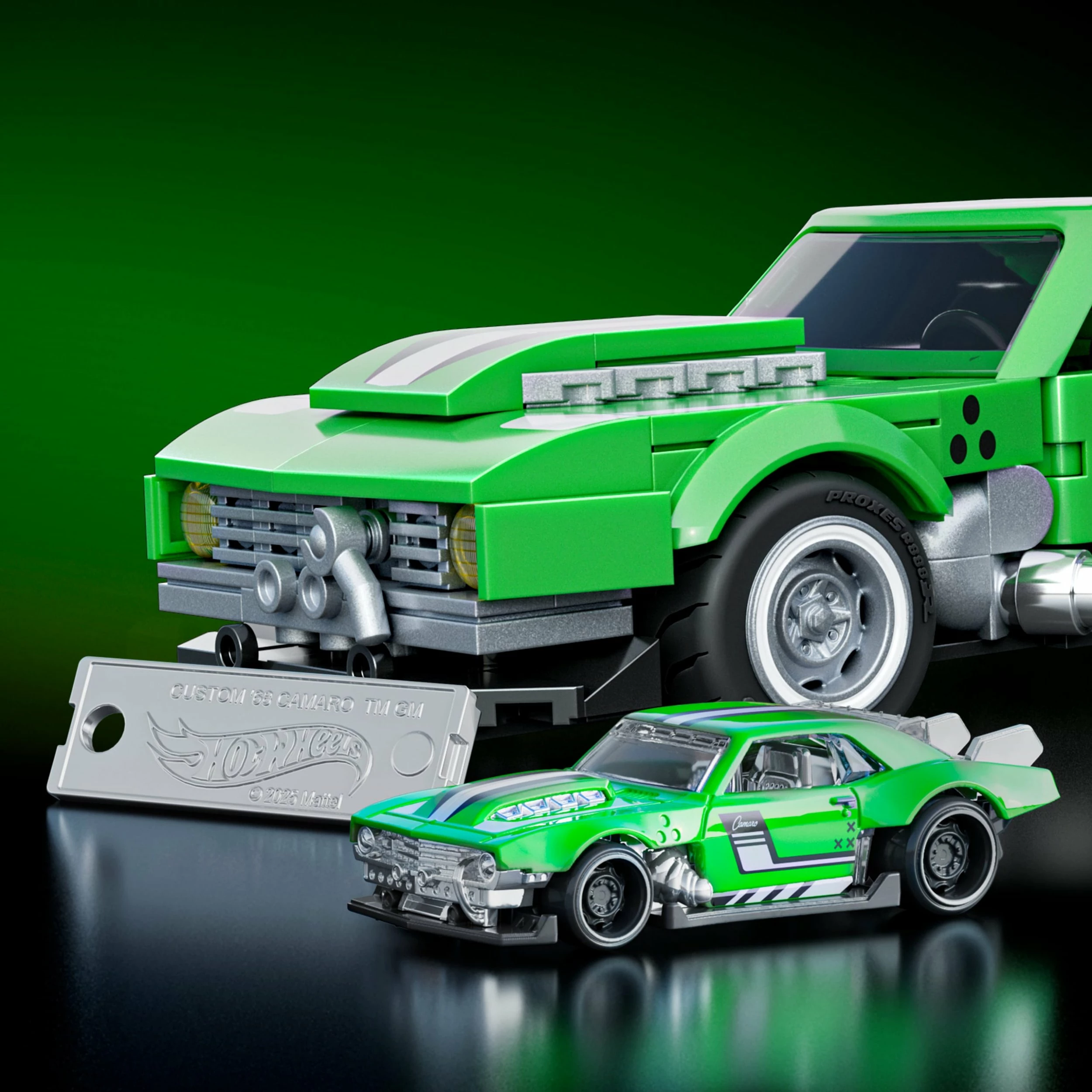 Set blloqesh ndërtimi Mattel Hot Wheels Speed Series Custom '68 Camaro JFT16, 289 pjesë, 1 makinë metalike 1:64, jeshile