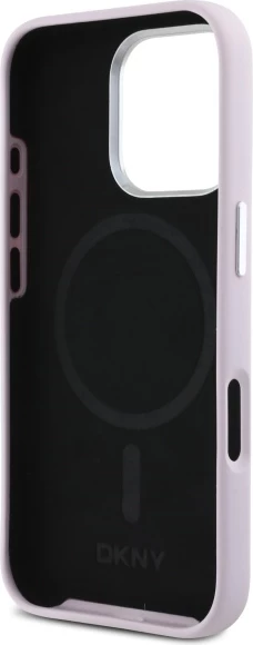 Mbështjellës DKNY Liquid Silicone Small Metal Logo MagSafe për iPhone 16 Pro, Rozë