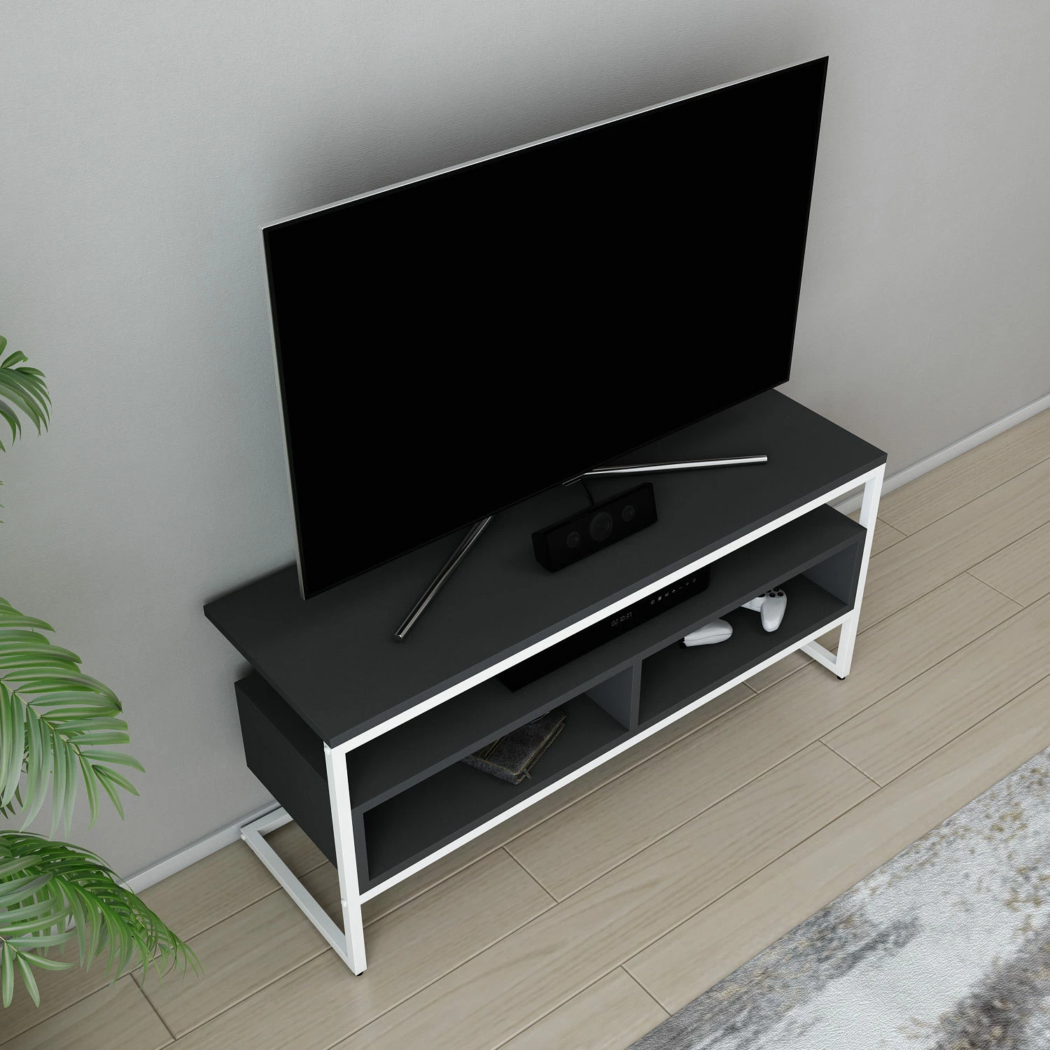 Komodë TV Skye Decor, Merrion, e bardhë dhe antracit