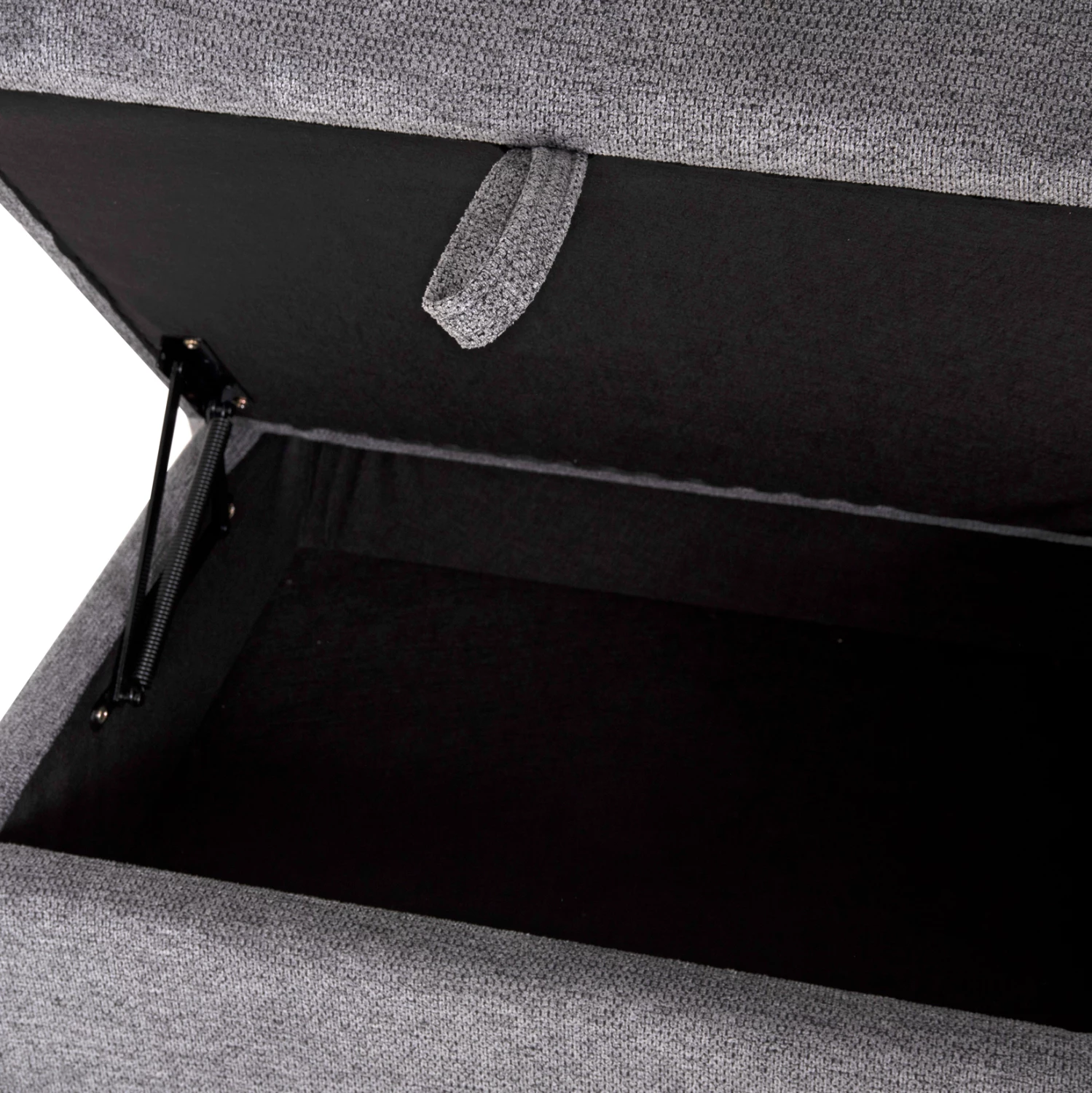 Këndare e djathtë SYNTHIA me recliner elektrik, hapësirë për depo dhe tavolinë, material gri, 246x159x97cm