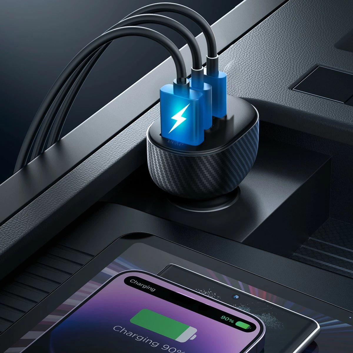 Karikues veture Joyroom JR-CCD04, 30W, 2x USB-C, USB-A, me ekran, i zi