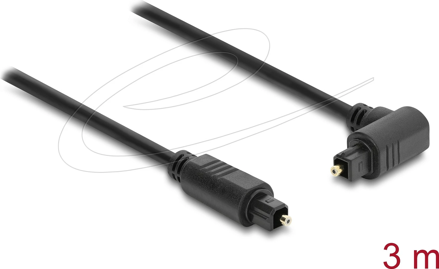Kabllo optike audio TOSLINK DeLOCK, 3 m, lidhës 90° në lidhës të drejtë, Ø 4 mm, e zezë