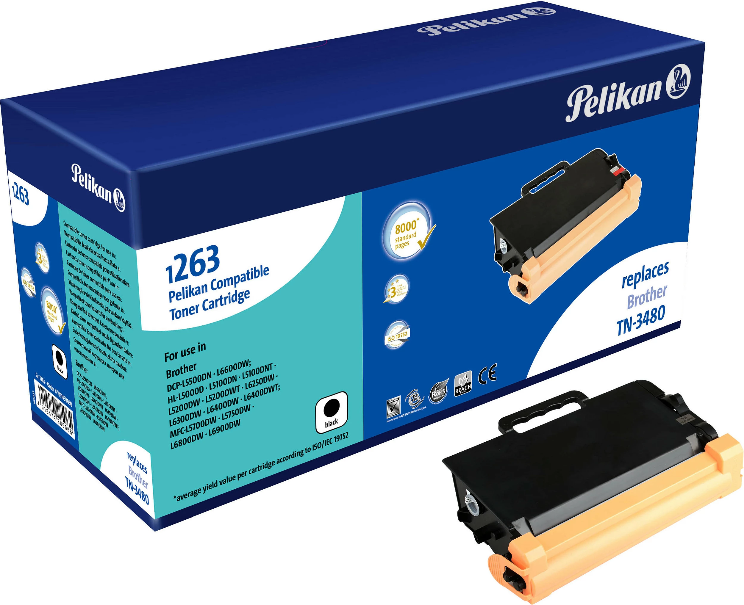 Toner Pelikan TN-3480 kompatibil për Brother, i zi, 8000 faqe