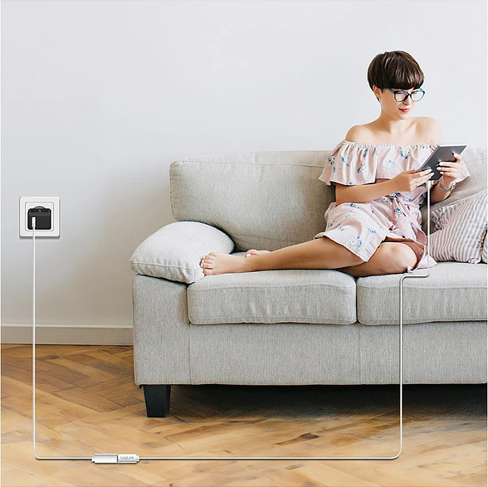 Kabllo USB Type-C LogiLink C/M në C/F, USB 2.0, 2 m, 100W, e bardhë