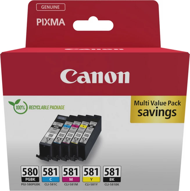 Bojë printeri, Canon, PGI-580/CLI-581 2078C007, për PIXMA, 5 ngjyra, Black/Photo Black/Cyan/Magenta/Yellow, multipack