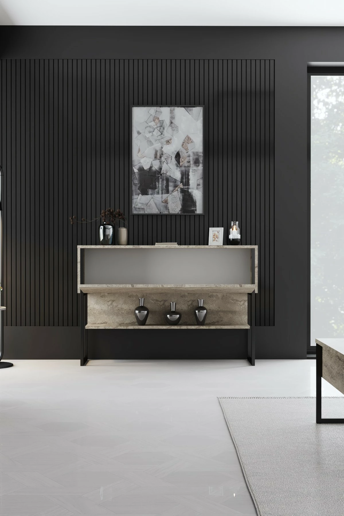 Komodë Hanah Home, Luxe, travertin, e zezë