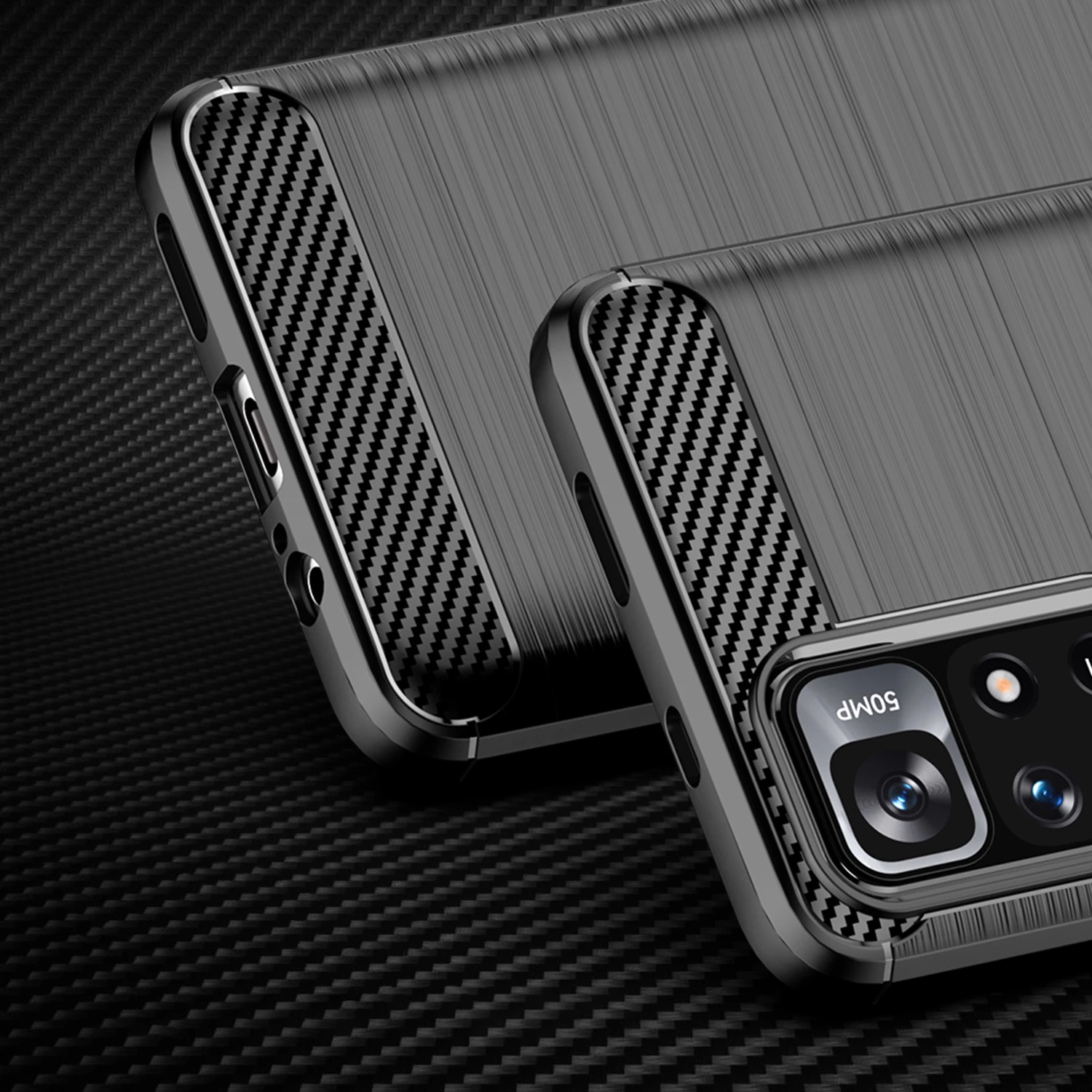 Mbështjellës Hurtel Carbon Case për Xiaomi Redmi Note 11, i zi