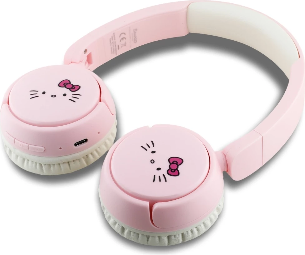 Kufje Bluetooth Hello Kitty Face Logo, on-ear, 30 orë, USB-C, Rozë