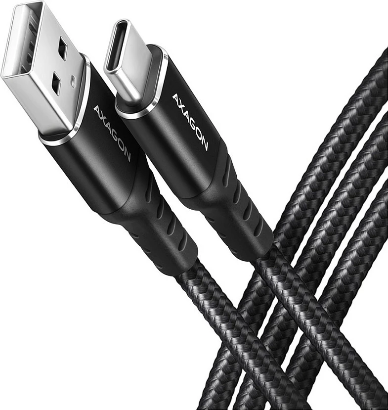Kabllo USB-C në USB-A Axagon BUCM-AM10AB, 1m, USB 2.0, 3A, e thurur, e zezë