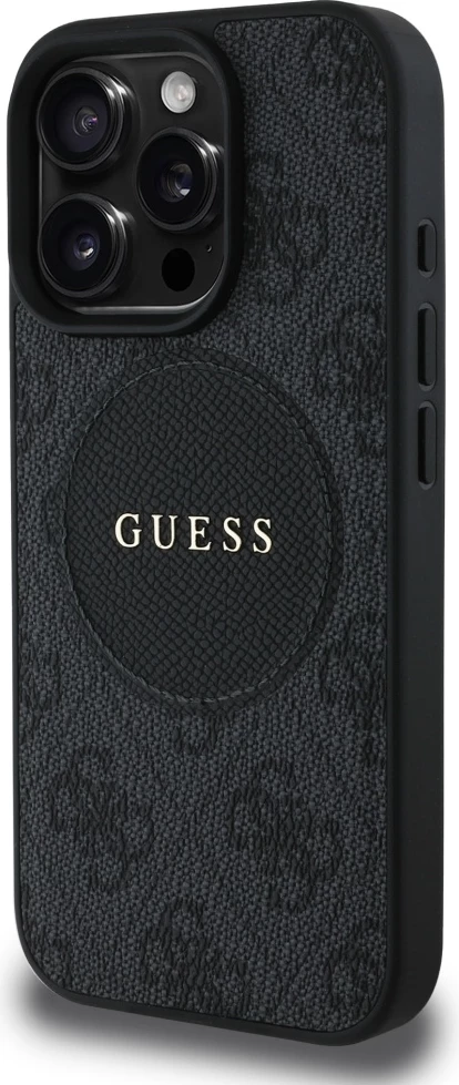 Mbështjellës Guess 4G Circle Classic Logo MagSafe për iPhone 16 Pro Max, zi