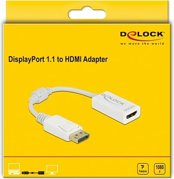 Adapter DeLOCK DisplayPort 1.1 në HDMI, 0.15 m, pasiv, 1920x1200, i bardhë