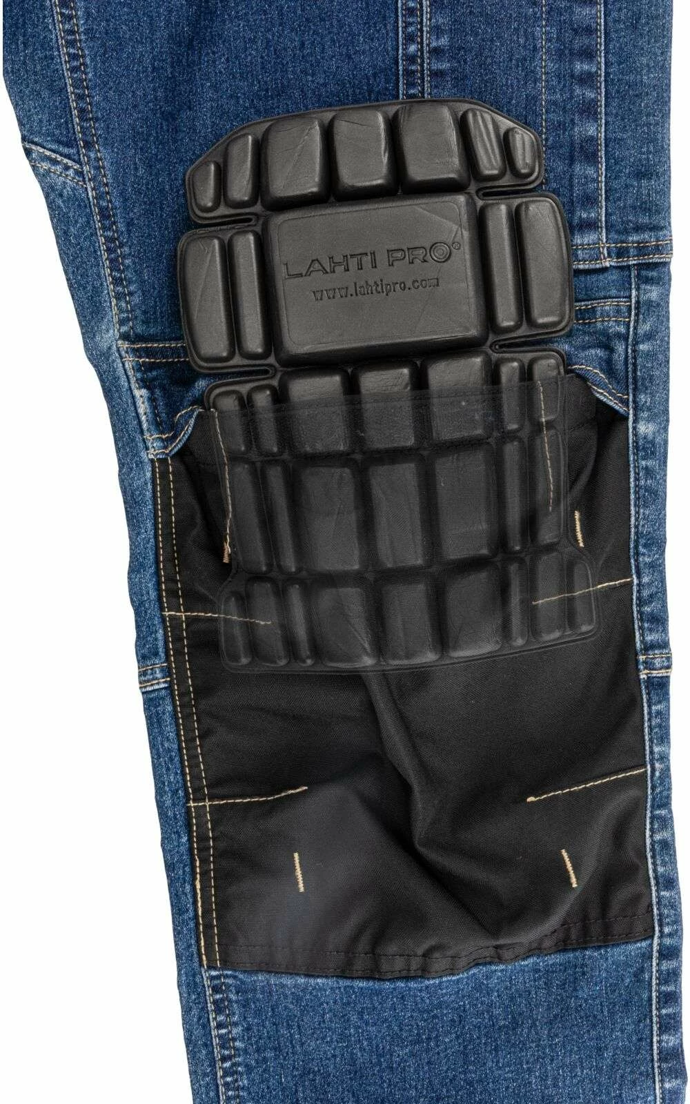 Pantallona xhins pune Lahti Pro L40550, slim fit stretch 280 g, madhësia M, të përforcuara, blu e errët