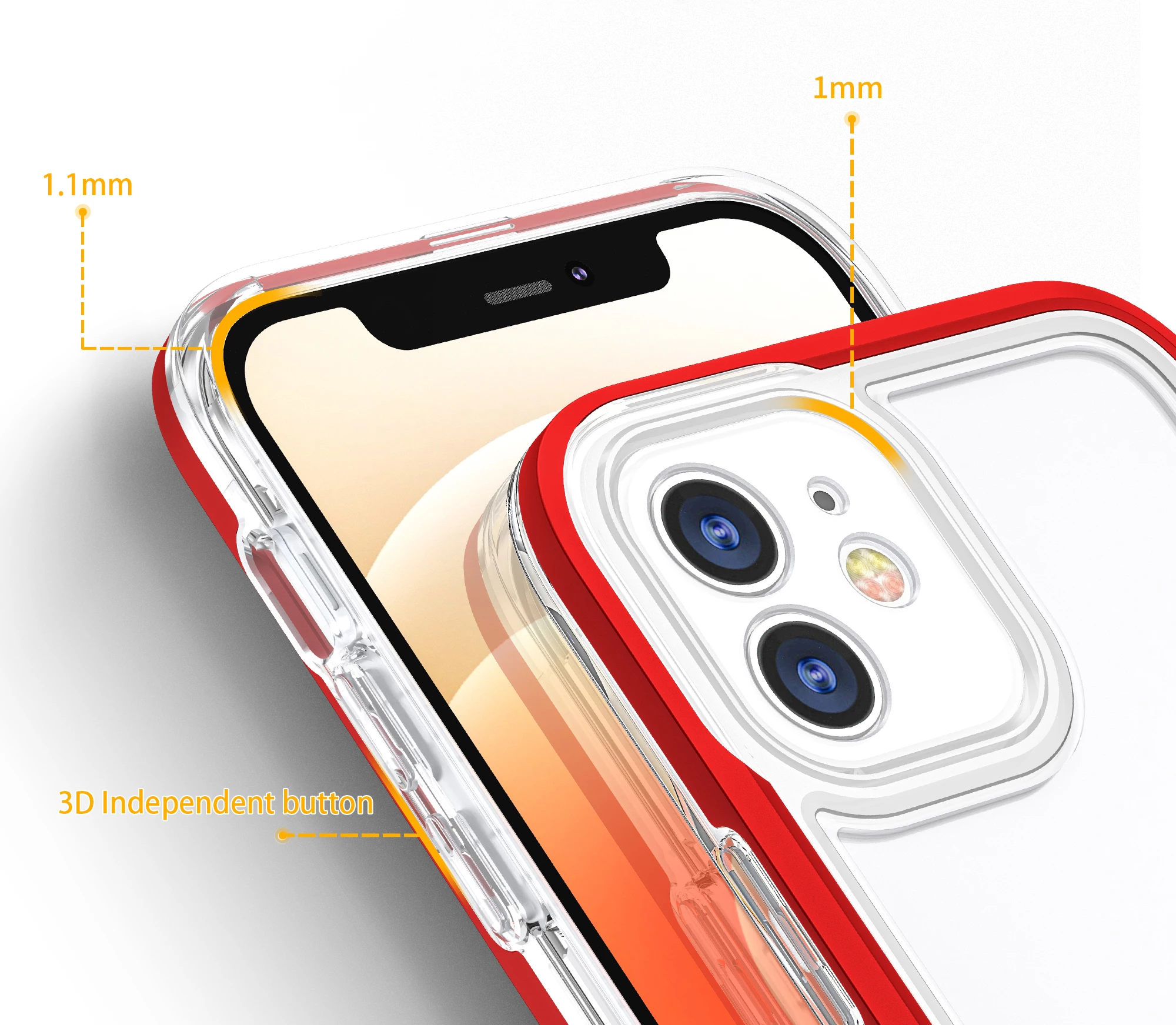 Mbështjellës Hurtel Hybrid Armor Clear 3in1 për iPhone 12, Transparent/Kuqe