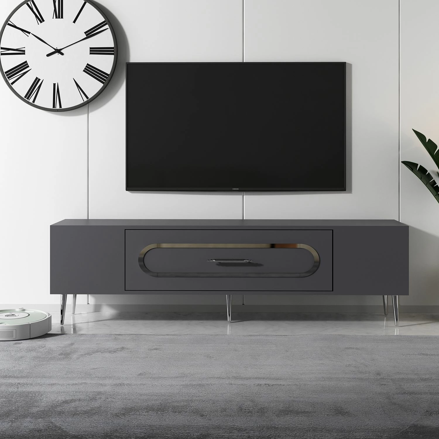 Komodë TV Skye Decor, antracit, argjend