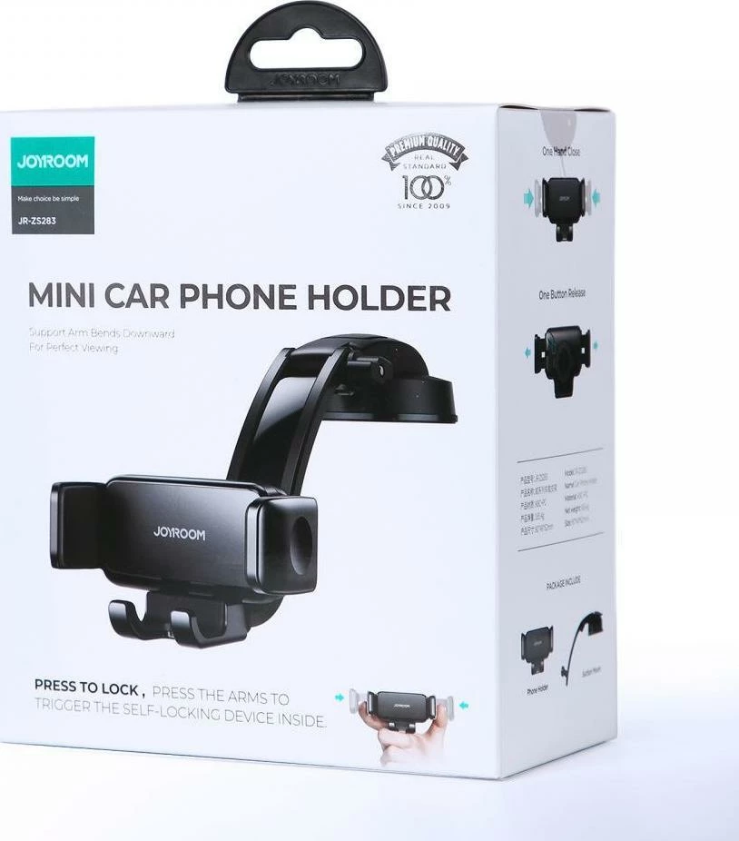 Mbajtës celulari për veturë Joyroom JR-ZS283, montim në xham/panel, rrotullim 360°, për 4.7"-6.7", i zi