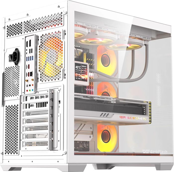 Kasë DarkFlash C280, midi tower, tempered glass, me 7 ventilatorë, e bardhë