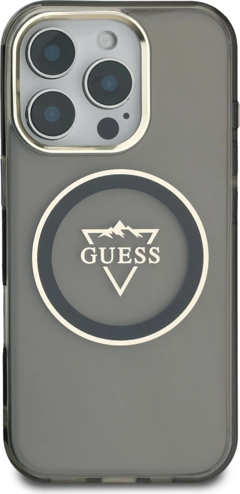 Mbështjellës Guess IML Metal Mountain Logo MagSafe për iPhone 16 Pro Max, zi