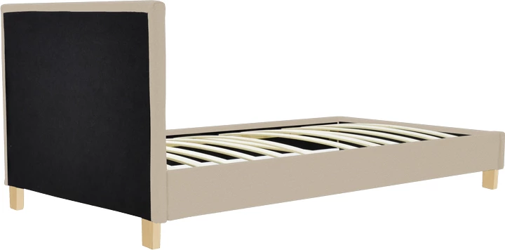 Krevat Nevil, stof ecru, këmbë druri natyrale, 90x190cm