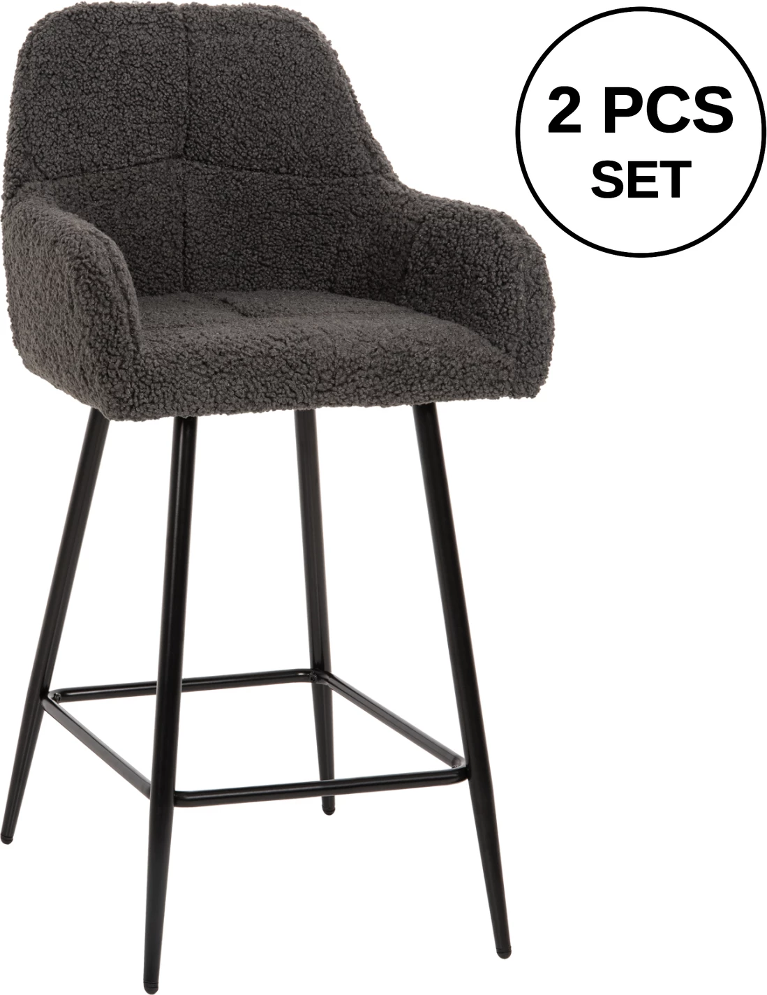 Karrige për bar mesatare STRIKE FH8592.01, ngjyrë gri, këmbë metalike të zeza, 50x50x94,5H cm., set prej 2 copë