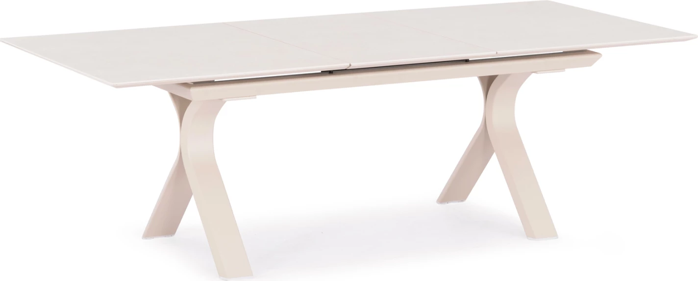 Tavolinë ngrënieje e zgjerueshme ANDROMEDA, alumin, sipërfaqe sinterizuar, ngjyrë fildishi, 240-300x100x76.5cm