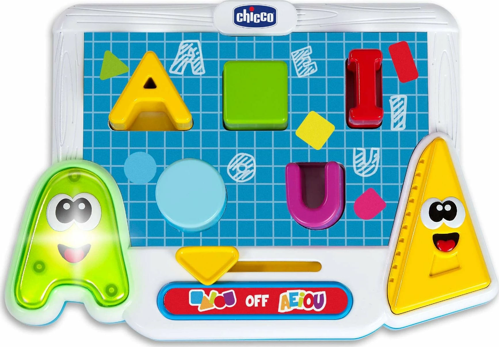 Lojë edukative interaktive Chicco Colorful Vowels and Shapes, me tinguj, me zanore dhe forma, 3xAAA, shumëngjyrëshe
