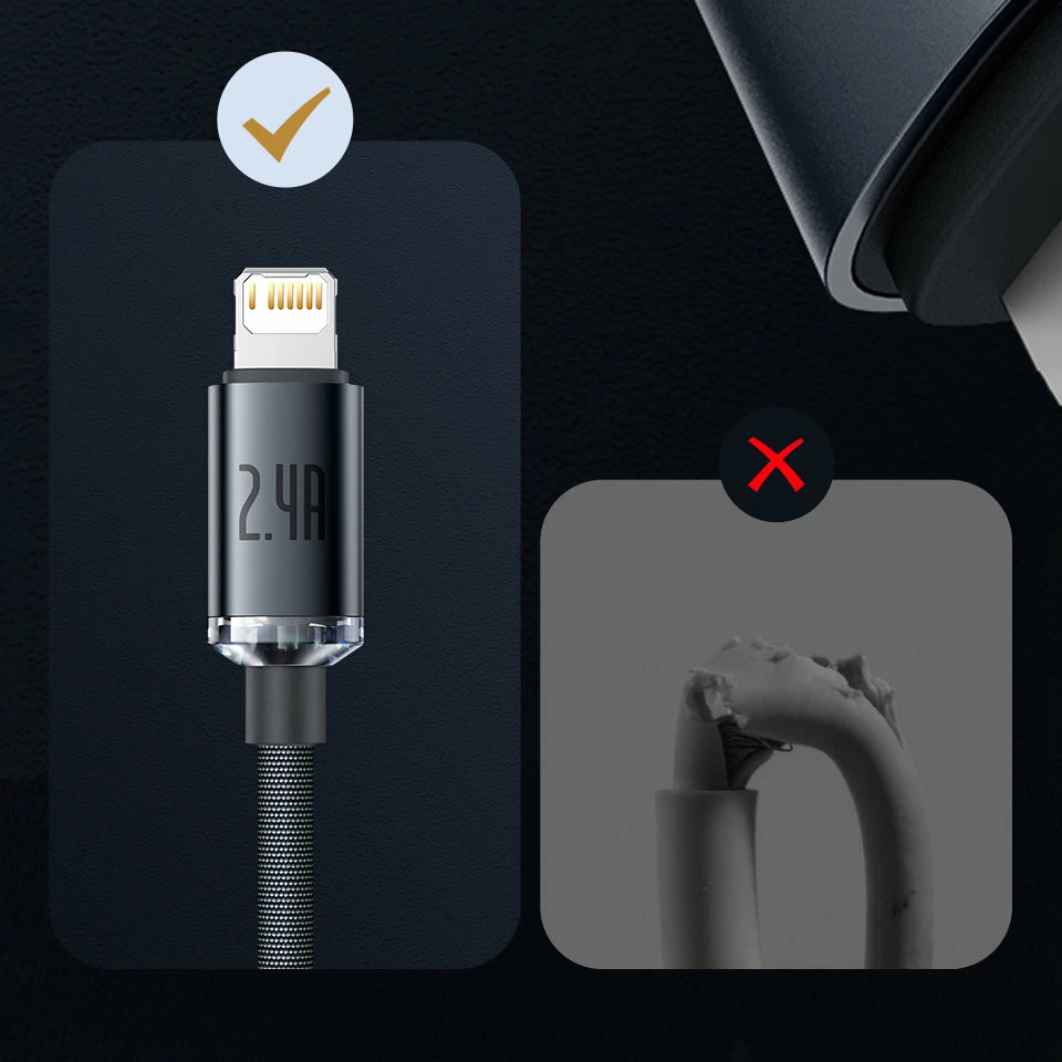 Kabllo karikimi dhe të dhënash Baseus Crystal Shine Series, USB-A në Lightning, 1.2m, 2.4A, vjollcë