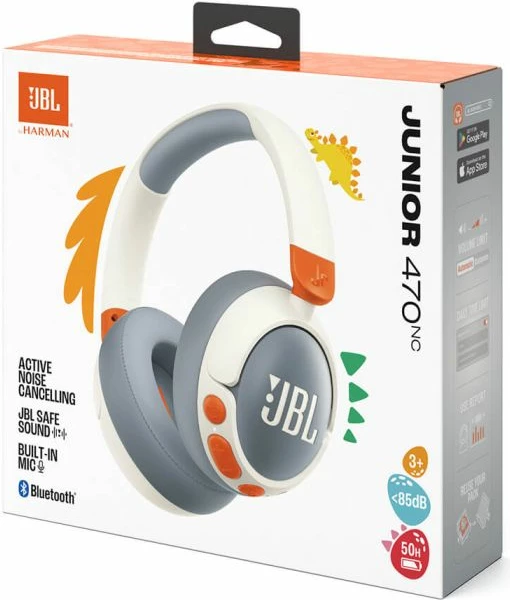 Kufje JBL JR470NC Bluetooth wireless over-ear për fëmijë me ANC, 50 orë bateri, bardhë