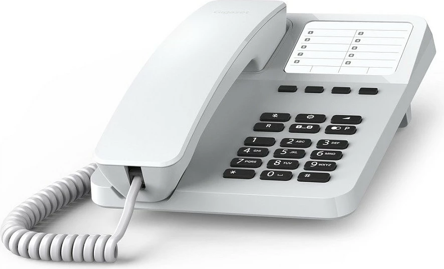 Telefon fiks Gigaset DESK 400, analog, me kabllo, 10 numra, i bardhë