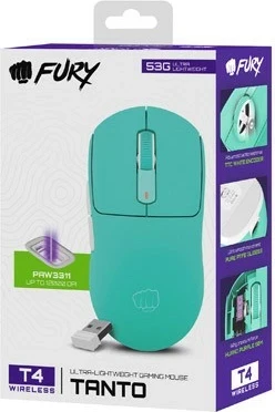 Maus wireless Fury Tanto T4, 12000 DPI, 7 butona, miętowa