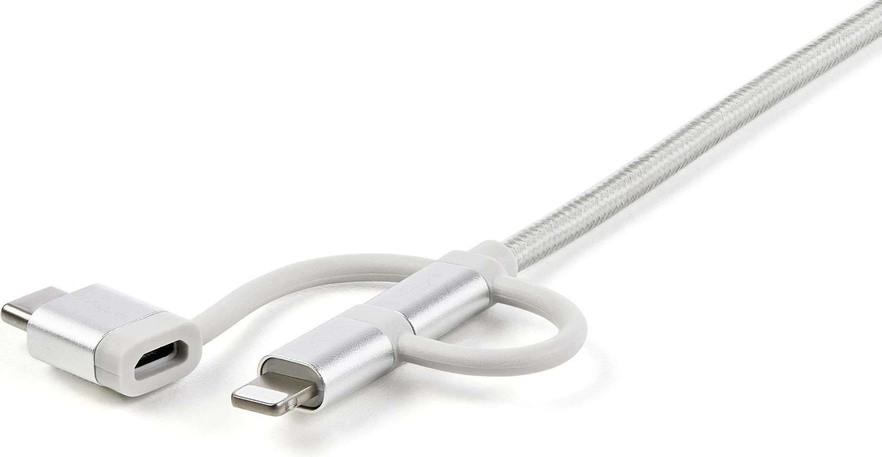 Kabllo karikimi 3-n-1 StarTech LTCUB1MGR, USB-A në Micro-USB/USB-C/Lightning, 1 m, e thurur, argjendtë