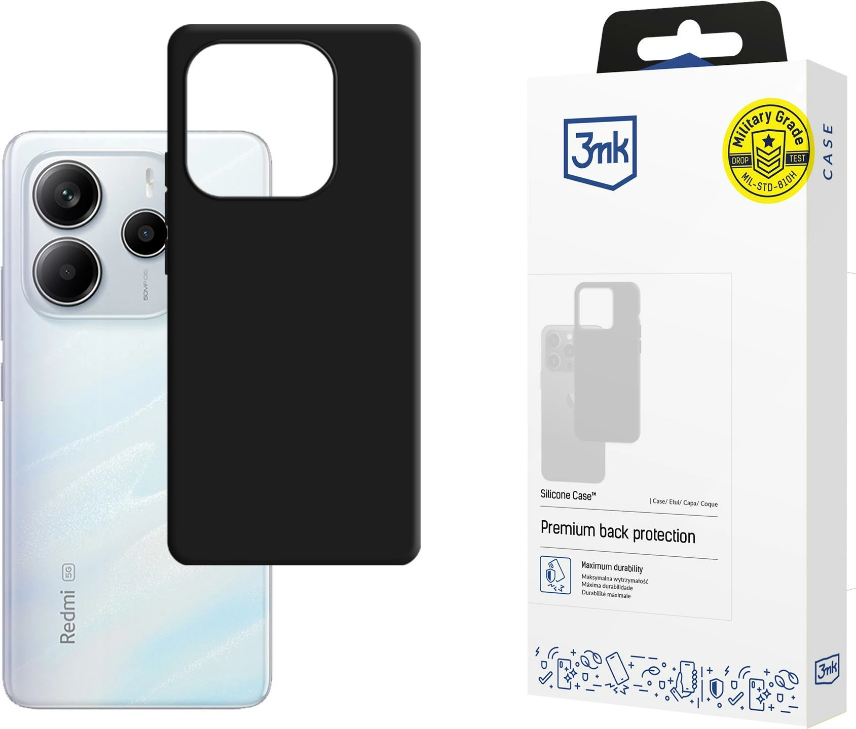 Mbështjellës silikoni 3mk për Xiaomi Redmi Note 14 5G, zi