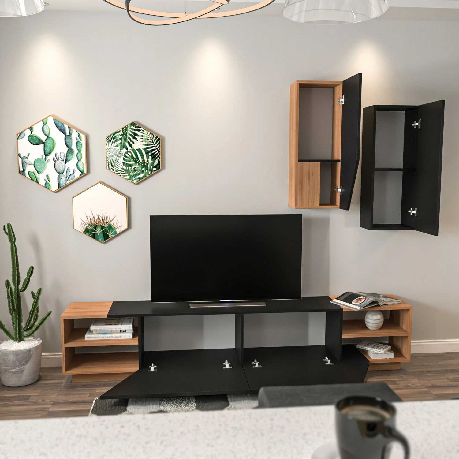 Njësi TV Hanah Home, zebra e zezë, dru tik