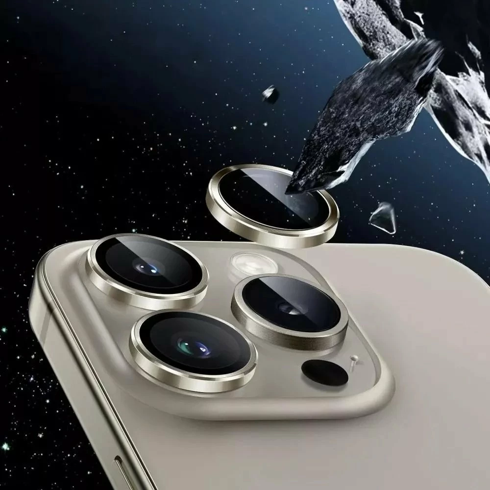 Mbrojtës lente kamere Hofi Camring PRO+ për iPhone 16 Pro / 16 Pro Max, alumin + xham i kalitur, Natural Titanium, set 1 copë