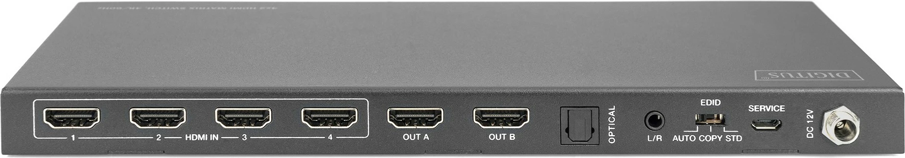 Switch HDMI Digitus 4x2, 4K/60Hz, 4 hyrje, 2 dalje, i zi