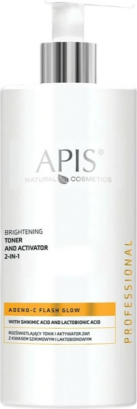 Toner dhe aktivator 2-në-1 për femra APIS Adeno-C Flash Glow Illuminating, 500ml
