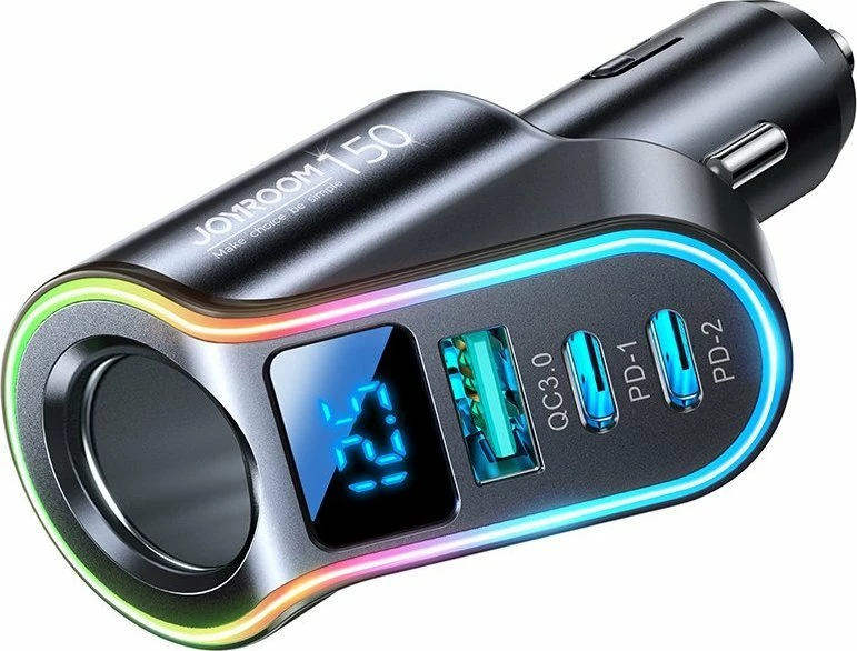 Karikues për veturë Joyroom JR-CL21 150W 1x USB-A + 2x USB-C QC3.0/PD3.0 12/24V, i zi