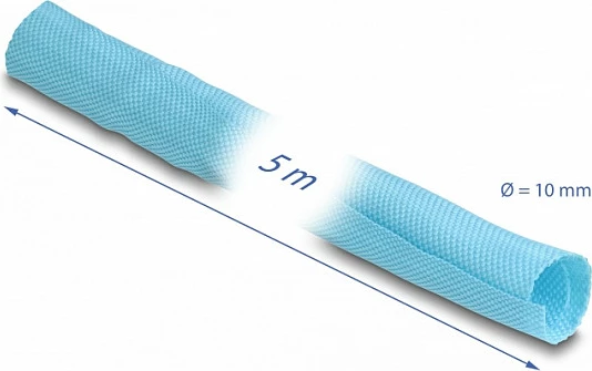 Mbështjellës kabllosh DeLOCK Woven Sleeve, vetë-mbyllës, rezistent nxehtësie, 5 m x 10 mm, blu