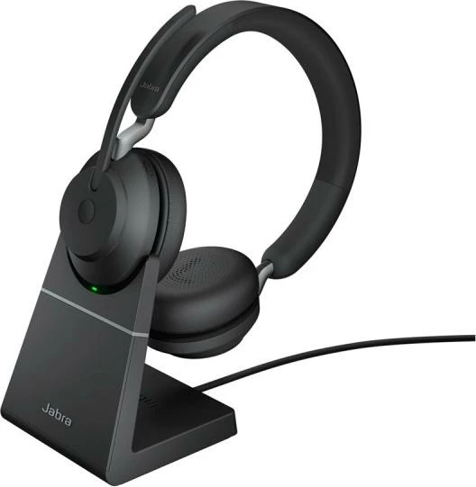 Kufje me mikrofon Jabra Evolve2 65 UC, stereo on-ear, pa tela, rreze 30m, bateri 37h, kabllo 1m, e zezë