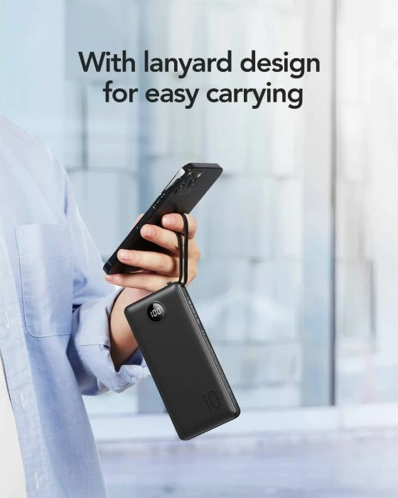 Power bank portativ VEGER C10 10000 mAh me kabllo të integrume, i zi