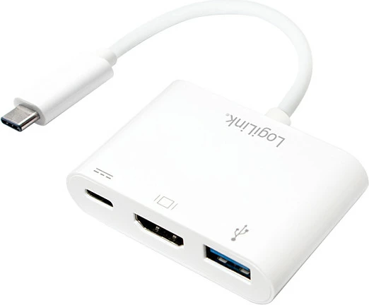 Adapter LogiLink USB-C në HDMI + USB-A + USB-C, USB 3.2 Gen1, PD 60W, i bardhë