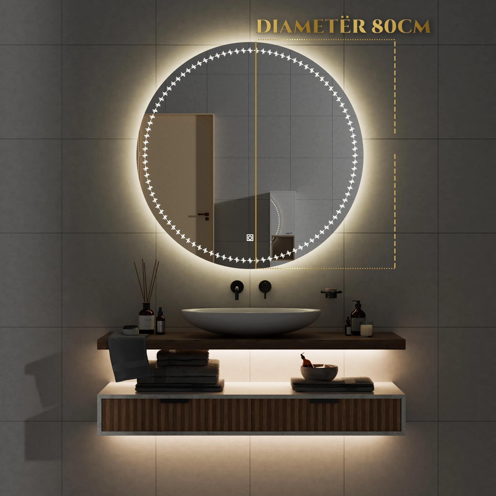 Pasqyre per banjo me LED , Pasqyre rrethore me ndriqim Modeli Star