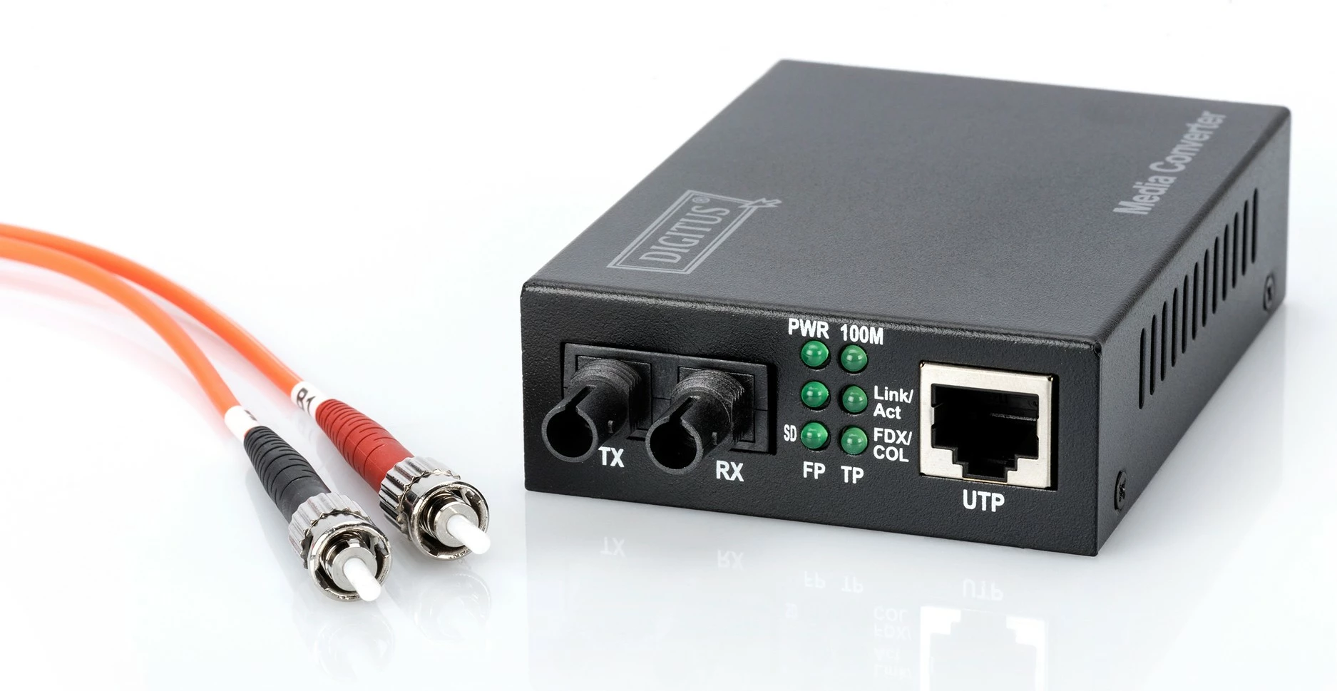 Media konvertues Digitus, 100Base-TX në 100Base-FX, RJ45/ST, 2km, i zi