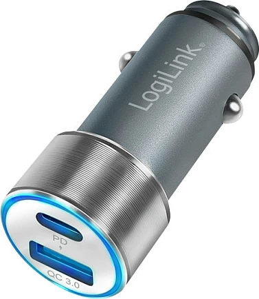 Karikues veture LogiLink 36W, 1x USB-C PD + 1x USB-A QC 3.0, gri