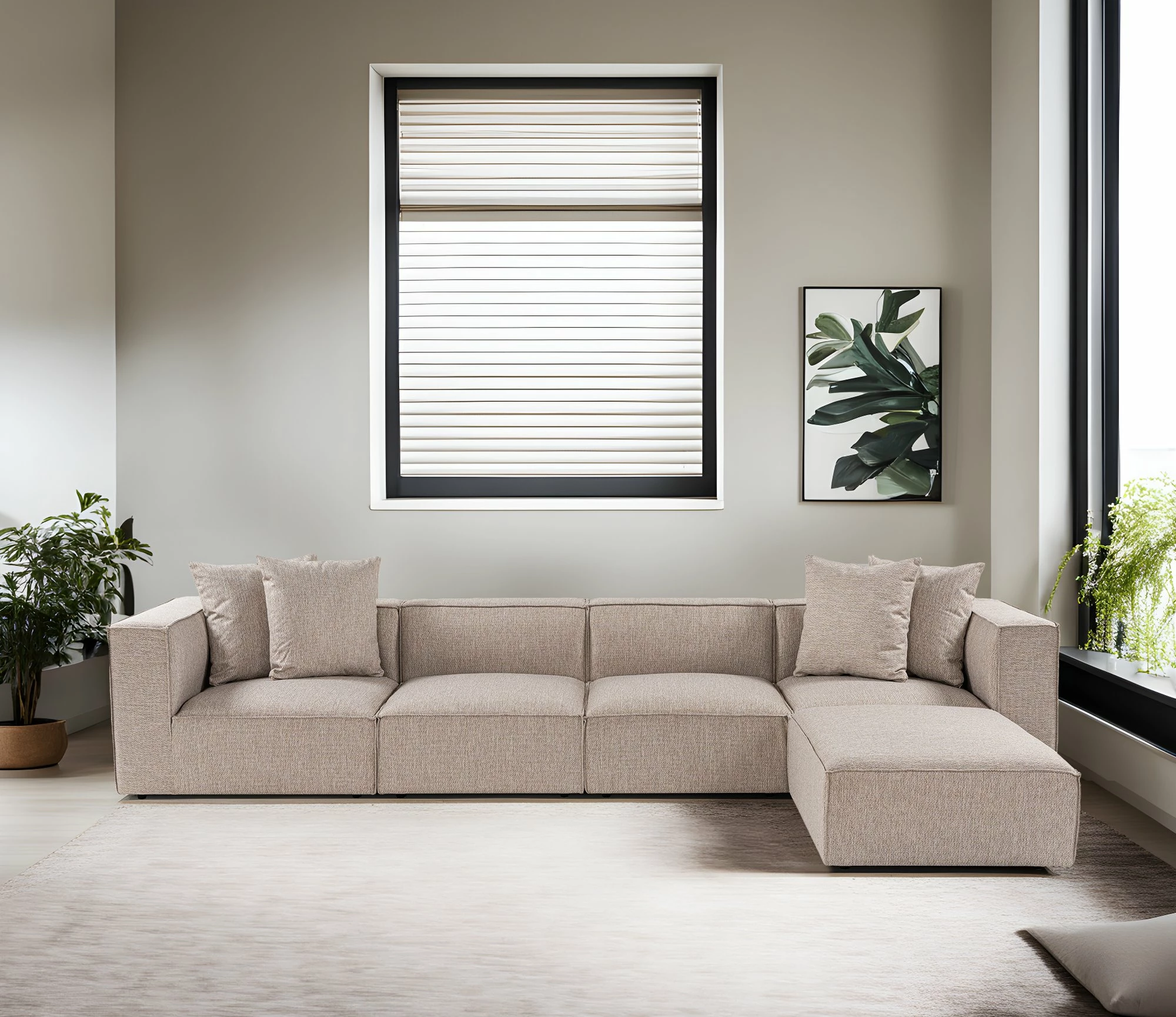 Këndare Sora, ngjyrë bezhë rëre, me pouffe, Atelier del Sofa
