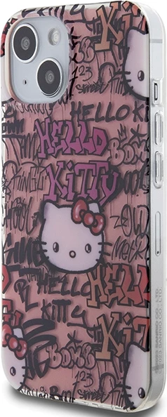 Mbështjellës Hello Kitty IML Tags Graffiti për iPhone 15, Rozë