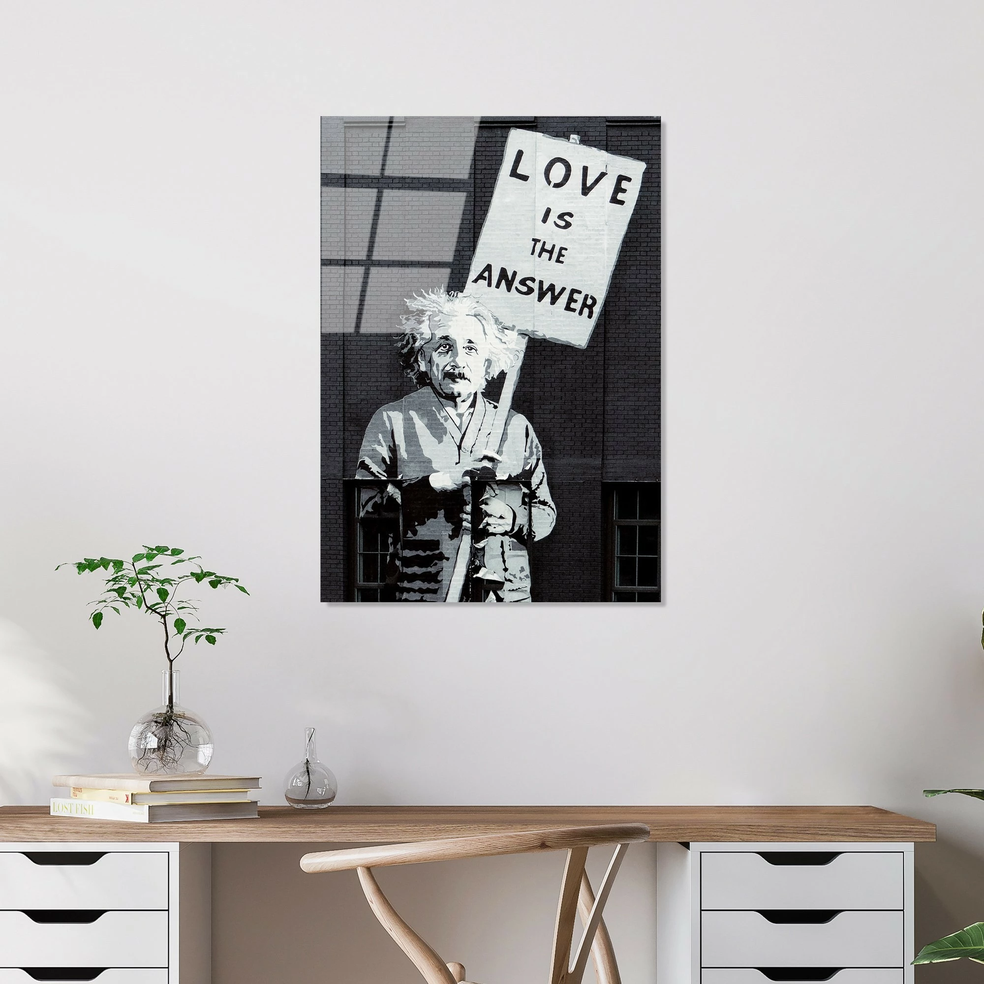 Pikturë dekorative prej xhami të temperuar, Banksy, shumëngjyrëshe, 45x65cm